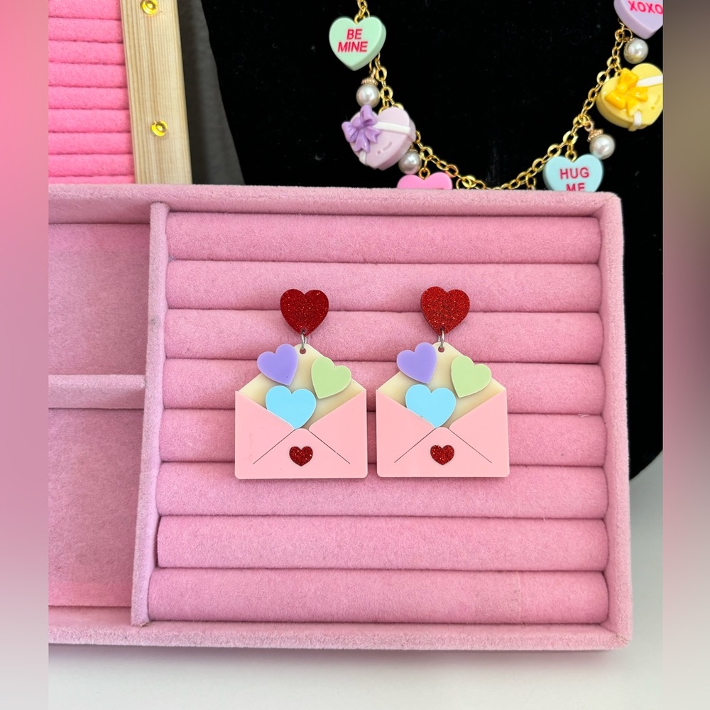 Valentine’s Day love mail earrings